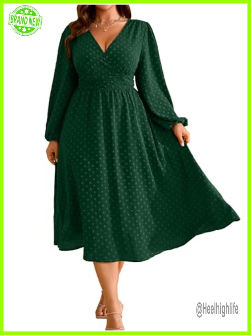 Plus Size Swiss Dot Maxi Dress V Neck Long Sleeve Wedding Guest Fall
